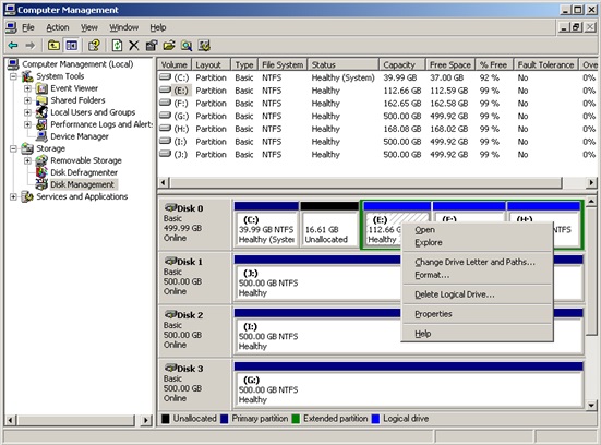 Partition magic for server01