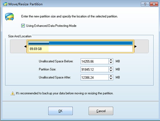 Drag-to-shrink-partition