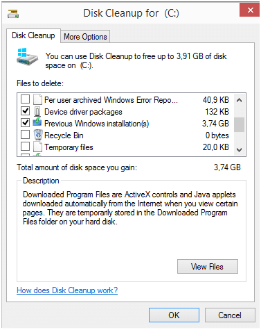 windows xp clean disk space