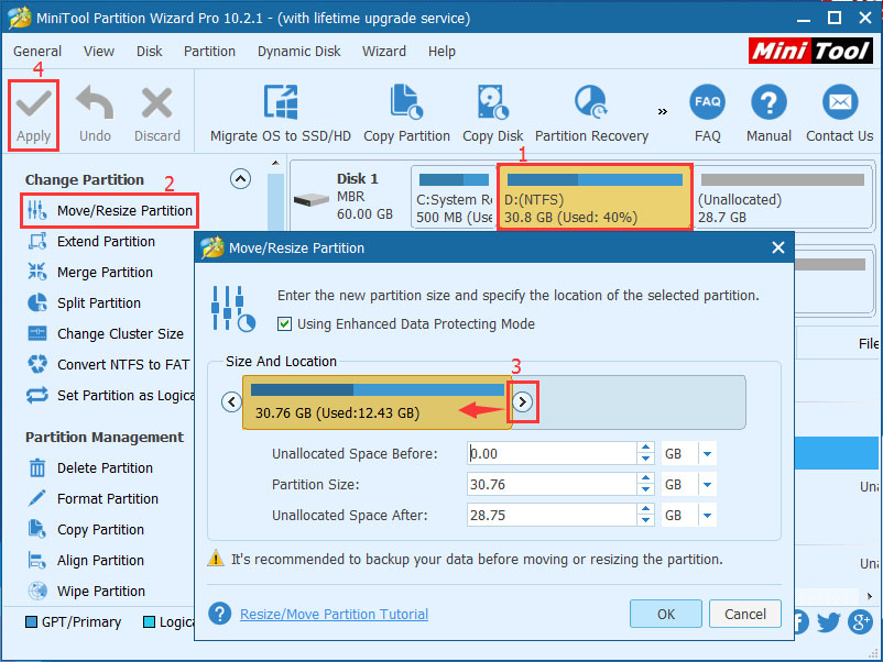 size of available shrink space